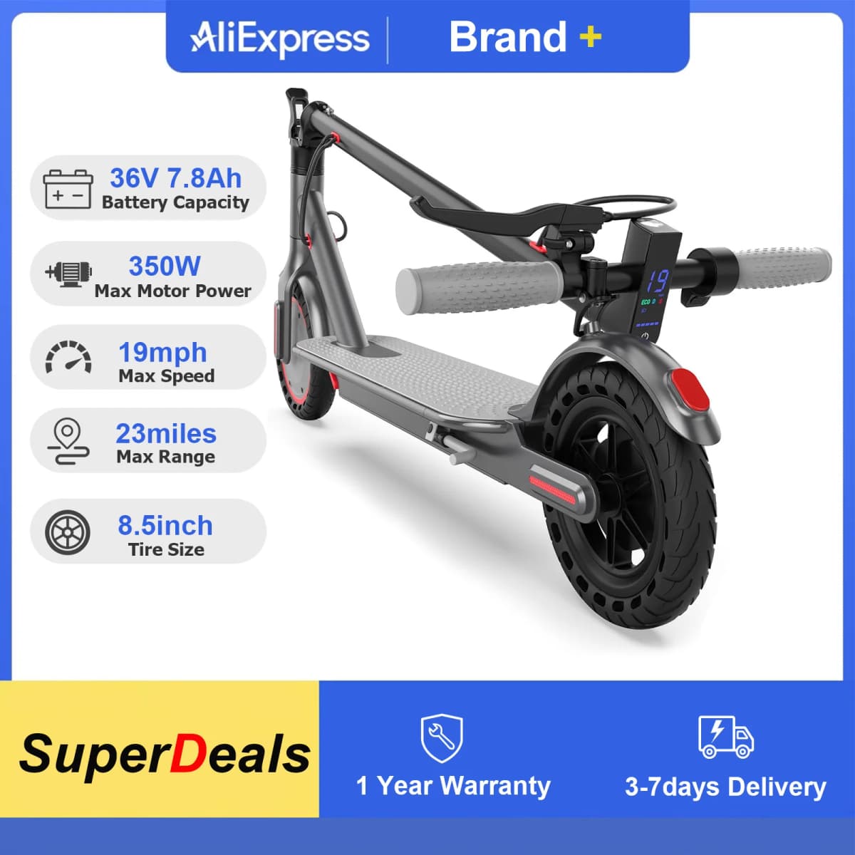 36V 7.8Ah 8.5'' Electric Scooter Up to 19MPH Max Speed 350W Brushless Motor Max 23Miles Long Range Foldable Escooter for Adults App Control for Commuter