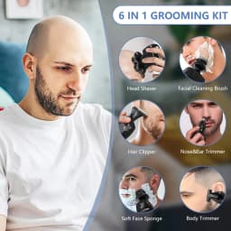 Head Shavers for Bald Men,6-in-1 Upgraded Electric Razor,IPX7 Waterproof Shaving Grooming Kit,Hair Clipper,Wet & Dry, IPX7 Waterproof, Beard and Nose Hair Trimmer Care Kit