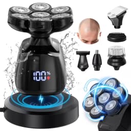 Head Shavers for Bald Men,6-in-1 Upgraded Electric Razor,IPX7 Waterproof Shaving Grooming Kit,Hair Clipper,Wet & Dry, IPX7 Waterproof, Beard and Nose Hair Trimmer Care Kit