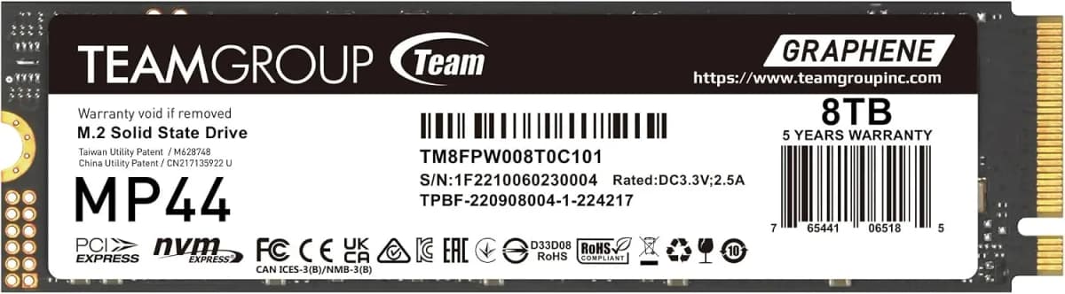 TEAMGROUP MP44 8TB SLC Cache Gen 4x4 M.2 2280 PCIe 4.0 SSD W/NVMe Laptop & Desktop & NUC & NAS Read/Write Speed Up To 7000 / 6000MB/s TM8FPW008T0C101