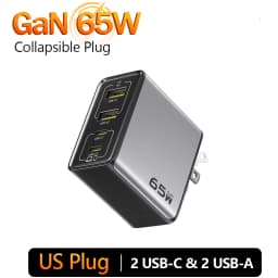 PISEN 65W GaN Charger Type C PD Charger 4-Port USB-A/C Charger PD3.0 QC4.0 PPS Portable Fast Charger For IPhone/ Laptop/ Samsung