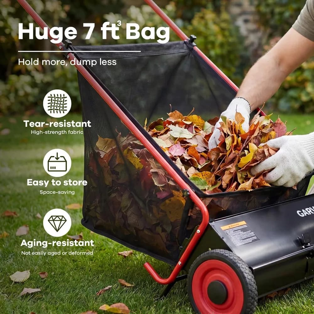 26 Inch Manual Leaf Collector Multifunctional Leaf Lawn Collector Hand Push Sweeper Cleaning Tool for Yard Garden Cleaning Large-Capacity Mesh Hopper
