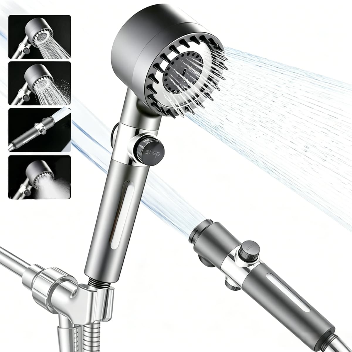 4-Setting Adjustable High-Pressure Handheld Shower Set—Featuring a Water-Saving Design and ABS Construction; Offers Adjustable Spray Modes and Easy-To-Clean Nozzles; Suitable for Bathrooms.