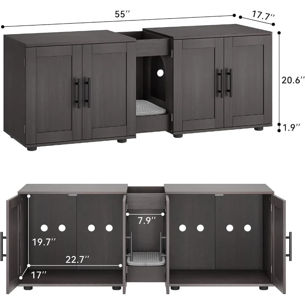 Garvee Hidden Litter Box Enclosure Furniture for 2 Cats Wooden Enclosed Storage Organizer Cat Litter Box Furniture Hidden Washroom Cat House Cat