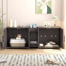 Garvee Hidden Litter Box Enclosure Furniture for 2 Cats Wooden Enclosed Storage Organizer Cat Litter Box Furniture Hidden Washroom Cat House Cat