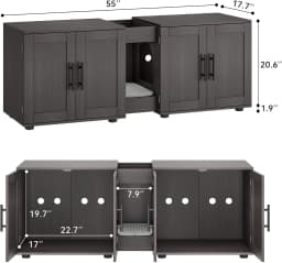 Garvee Hidden Litter Box Enclosure Furniture for 2 Cats Wooden Enclosed Storage Organizer Cat Litter Box Furniture Hidden Washroom Cat House Cat