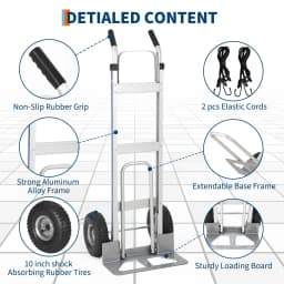 Aluminum Truck, 2 in 1, 600 Lbs Load Capacity, Utility Cart Converts from Hand Truck to Platform Cart with Rubber Wheels, Platform Hand Cart for Transport & Moving in Warehouse, Supermarket