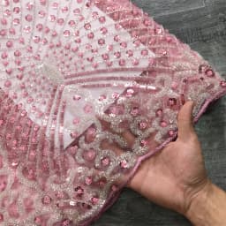 SJD LACE French Beaded Sequined Lace Fabric 5 Yards Nigerian Tulle Mesh Cloth For African Women Sewing Wedding Prom Party Evening Gown DIY Dress Material 3736