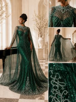 SJD LACE French Beaded Sequined Lace Fabric 5 Yards Nigerian Tulle Mesh Cloth For African Women Sewing Wedding Prom Party Evening Gown DIY Dress Material 3736