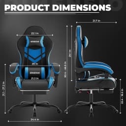 Gaming Chair with Footrest & Massage Lumbar Support, PU Leather Ergonomic High Back Swivel Height Adjustable Chair for Adults, Office Gaming, 300 lbs (Black Blue)