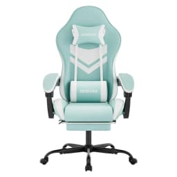 Gaming Chair with Footrest & Massage Lumbar Support, PU Leather Ergonomic High Back Swivel Height Adjustable Chair for Adults, Office Gaming, 300 lbs (Black Blue)