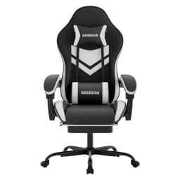 Gaming Chair with Footrest & Massage Lumbar Support, PU Leather Ergonomic High Back Swivel Height Adjustable Chair for Adults, Office Gaming, 300 lbs (Black Blue)