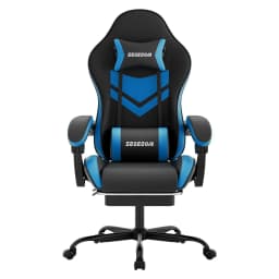 Gaming Chair with Footrest & Massage Lumbar Support, PU Leather Ergonomic High Back Swivel Height Adjustable Chair for Adults, Office Gaming, 300 lbs (Black Blue)