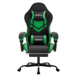 Gaming Chair with Footrest & Massage Lumbar Support, PU Leather Ergonomic High Back Swivel Height Adjustable Chair for Adults, Office Gaming, 300 lbs (Black Blue)