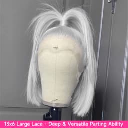 Short Straight Bob Human Hair Wig Silver Grey 13x6 HD Transparent Lace Front Bob Wigs For Women Gray Color Pre Plucked Hairline With Baby Hair 8 10 12 inch