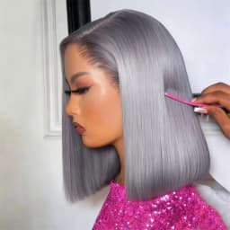 Short Straight Bob Human Hair Wig Silver Grey 13x6 HD Transparent Lace Front Bob Wigs For Women Gray Color Pre Plucked Hairline With Baby Hair 8 10 12 inch