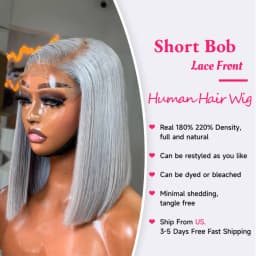 Short Straight Bob Human Hair Wig Silver Grey 13x6 HD Transparent Lace Front Bob Wigs For Women Gray Color Pre Plucked Hairline With Baby Hair 8 10 12 inch