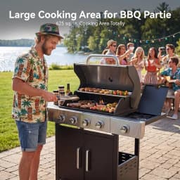4-Burner 49000 BTU Propane Grill with Side Burner, Black Stainless Steel Gas Grill, Heavy-Duty Cooking Grates & Side Tables for Backyard Patio Camping