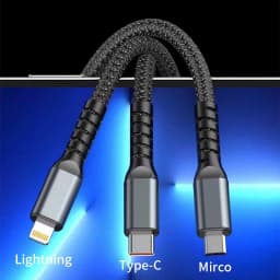 4PCS 3-IN-1 100W Nylon Woven Fast Charging Cable With Type-C, Micro USB, IP Port Compatible With Multiple Devices Multi Port Multiple Charging Wire