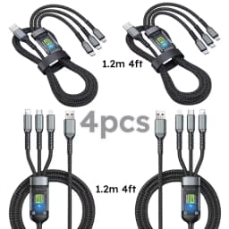 4PCS 3-IN-1 100W Nylon Woven Fast Charging Cable With Type-C, Micro USB, IP Port Compatible With Multiple Devices Multi Port Multiple Charging Wire