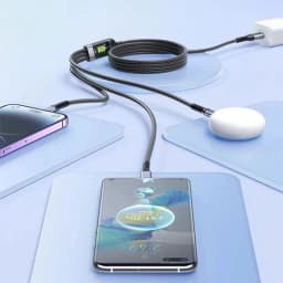 4PCS 3-IN-1 100W Nylon Woven Fast Charging Cable With Type-C, Micro USB, IP Port Compatible With Multiple Devices Multi Port Multiple Charging Wire