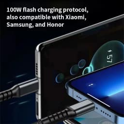 4PCS 3-IN-1 100W Nylon Woven Fast Charging Cable With Type-C, Micro USB, IP Port Compatible With Multiple Devices Multi Port Multiple Charging Wire