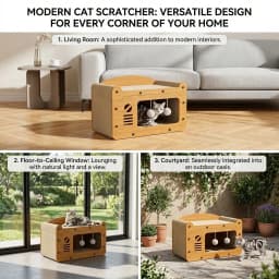 3-In-1 Cat Sofa Bed With Scratching Board, Multifunctional Cat House With Hanging Plush Ball Toy, Corrugated Cardboard Cat Scratcher Hideout For Indoor Kitten Rest & Play