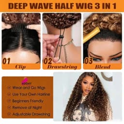 30 Inch Highlight Burmese Curly Half Wig Human Hair Wear and Go Wigs P4/27 Omber Brown to Honey Blonde 3-in-1 Machine Curly Wig For Women