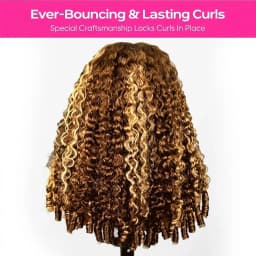 30 Inch Highlight Burmese Curly Half Wig Human Hair Wear and Go Wigs P4/27 Omber Brown to Honey Blonde 3-in-1 Machine Curly Wig For Women