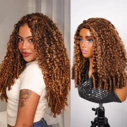 30 Inch Highlight Burmese Curly Half Wig Human Hair Wear and Go Wigs P4/27 Omber Brown to Honey Blonde 3-in-1 Machine Curly Wig For Women