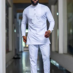 Men's Designer Clother Solid Color White Luxury Brand Clothing For Male African Traditional Outfit Dashiki 2Pc Elegant Men Suits Full Pant Sets