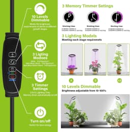72 LEDs Full Spectrum Plant Grow Light 65 Inch Adjustable Height Automatic Timer with 3/9/12 Hours 10-Level Brightness 360 Degree Gooseneck for Indoor Plants Homes Offices