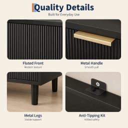 6 Drawer Storage Chest with Fluted Front Design, Wide Wood Dresser Cabinet with Metal Base for Home Organization