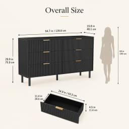 6 Drawer Storage Chest with Fluted Front Design, Wide Wood Dresser Cabinet with Metal Base for Home Organization