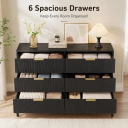 6 Drawer Storage Chest with Fluted Front Design, Wide Wood Dresser Cabinet with Metal Base for Home Organization