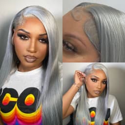 13x6 Silver Grey Wig Human Hair Lace Front Wig Bone Straight 30 40 Inches Transparent Lace Frontal Wig Pre Plucked Peruvian Silver Gray Lace Front Human Hair Wig Body Wave Ash Gray Colored Human Hair Wigs 200 220 Density Free Shipping