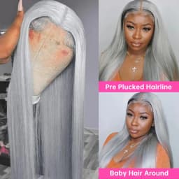 13x6 Silver Grey Wig Human Hair Lace Front Wig Bone Straight 30 40 Inches Transparent Lace Frontal Wig Pre Plucked Peruvian Silver Gray Lace Front Human Hair Wig Body Wave Ash Gray Colored Human Hair Wigs 200 220 Density Free Shipping