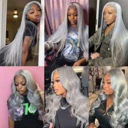 13x6 Silver Grey Wig Human Hair Lace Front Wig Bone Straight 30 40 Inches Transparent Lace Frontal Wig Pre Plucked Peruvian Silver Gray Lace Front Human Hair Wig Body Wave Ash Gray Colored Human Hair Wigs 200 220 Density Free Shipping