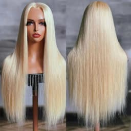 40 42 Inches 5x5 Glueless Wig Bone Straight Pull and Go Human Hair Wigs For Women 613 Blonde Color 5x5 Lace Closure Wig Ready to Wear Wig Pre Cut Lace Daily Wear