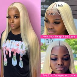 40 42 Inches 5x5 Glueless Wig Bone Straight Pull and Go Human Hair Wigs For Women 613 Blonde Color 5x5 Lace Closure Wig Ready to Wear Wig Pre Cut Lace Daily Wear