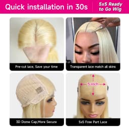 40 42 Inches 5x5 Glueless Wig Bone Straight Pull and Go Human Hair Wigs For Women 613 Blonde Color 5x5 Lace Closure Wig Ready to Wear Wig Pre Cut Lace Daily Wear