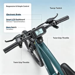 GT300‑24 Blue 24 Inch Adult Electric Bike 48V 23Ah Removable Lithium‑ion Battery Hydraulic Disc Brake Front Shock Absorber Smart LCD Display 3 Riding Modes City Commuter Mountain Ebike for Daily Travel Outdoor Recreation
