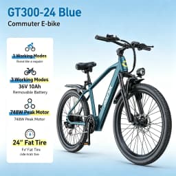 GT300‑24 Blue 24 Inch Adult Electric Bike 48V 23Ah Removable Lithium‑ion Battery Hydraulic Disc Brake Front Shock Absorber Smart LCD Display 3 Riding Modes City Commuter Mountain Ebike for Daily Travel Outdoor Recreation