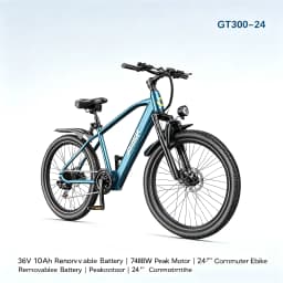 GT300‑24 Blue 24 Inch Adult Electric Bike 48V 23Ah Removable Lithium‑ion Battery Hydraulic Disc Brake Front Shock Absorber Smart LCD Display 3 Riding Modes City Commuter Mountain Ebike for Daily Travel Outdoor Recreation