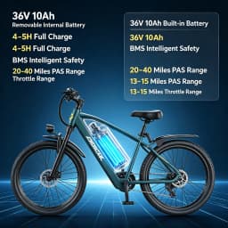 GT300‑24 Blue 24 Inch Adult Electric Bike 48V 23Ah Removable Lithium‑ion Battery Hydraulic Disc Brake Front Shock Absorber Smart LCD Display 3 Riding Modes City Commuter Mountain Ebike for Daily Travel Outdoor Recreation