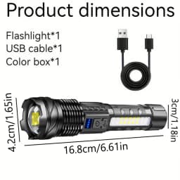 Rechargeable High Power Tactical LED Flashlight, Zoomable Adjustable Focus Long‑Range Strong Light Torch, IPX Waterproof Handheld Flash Lamp for Outdoor Camping Hiking Hunting Emergency Survival Use