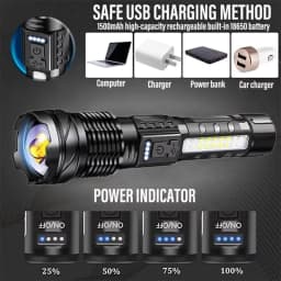 Rechargeable High Power Tactical LED Flashlight, Zoomable Adjustable Focus Long‑Range Strong Light Torch, IPX Waterproof Handheld Flash Lamp for Outdoor Camping Hiking Hunting Emergency Survival Use