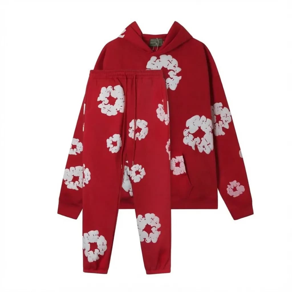 3D Puff Print Floral Hoodie & Jogger Set – Unisex Oversized Streetwear, Fleece-Lined Sweatshirt & Pants for Fall/Winter