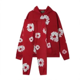 3D Puff Print Floral Hoodie & Jogger Set – Unisex Oversized Streetwear, Fleece-Lined Sweatshirt & Pants for Fall/Winter