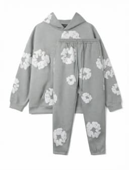 3D Puff Print Floral Hoodie & Jogger Set – Unisex Oversized Streetwear, Fleece-Lined Sweatshirt & Pants for Fall/Winter